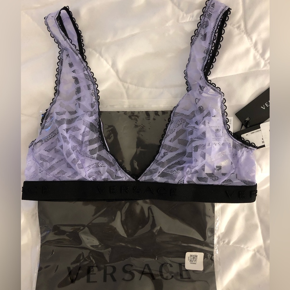 Versace  Greca Signature Print Tulle Bralette